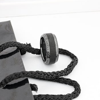 KNIGHT Steel Chain Black Titanium Wedding Ring Polished Beveled Edges
Set with Black Diamonds 10mm