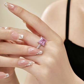 Princess Cut Pink CZ and Round White Cubic Zirconia Accents Sterling
Silver Ring