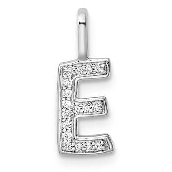 14K White Gold Diamond Letter E Initial Pendant