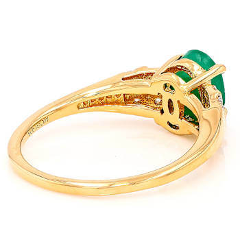 Emerald And White Zircon Ring In 18K Gold Over Sterling Silver 1.02ctw