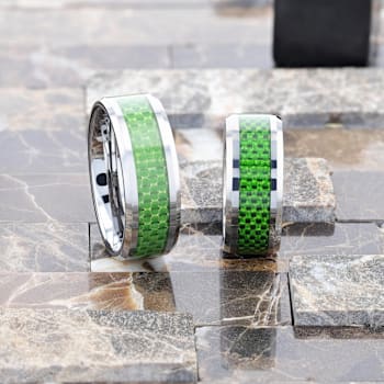 VERMONT Tungsten Wedding Band With Emerald Green Carbon Fiber Inlay 8mm