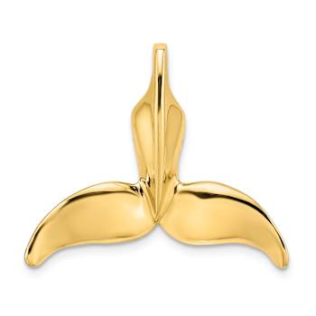 14k Yellow Gold 3D Polished Whale Tail Chain Slide Pendant