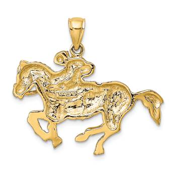 14k Yellow Gold Jockey on Horse Pendant