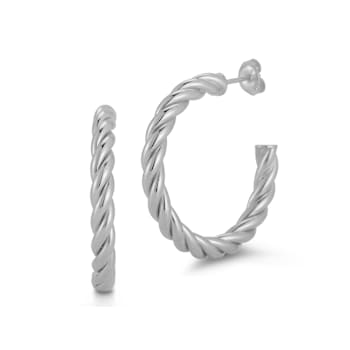 Sterling Statements Rhodium Over Sterling Silver Large Twist Earrings