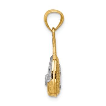 14k Yellow Gold 3D and Rhodium Over 14k Yellow Gold 3D Textured
Reversible Mom Handbag Pendant