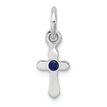 Rhodium Over Sterling Silver Child's September Blue Preciosca Crystal
Cross Pendant