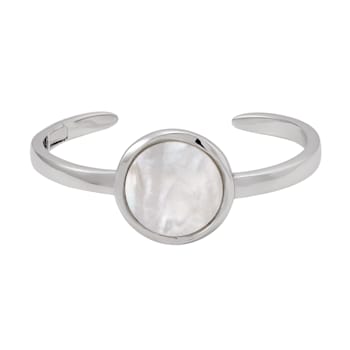 20mm Round White Mother-Of-Pearl Sterling Silver Cuff Bracelet