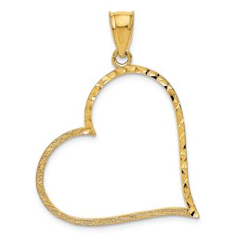 14k Yellow Gold Satin Diamond-Cut Crooked Heart Pendant