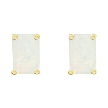 6x4mm Emerald Cut Opal 14k Yellow Gold Stud Earrings
