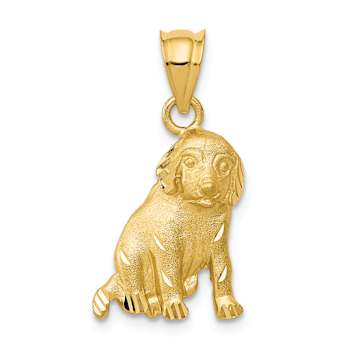 14k Yellow Gold Diamond-Cut and Brushed Dog Charm