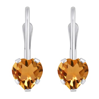 5mm Heart Shape Citrine Rhodium Over 10k White Gold Drop Earrings