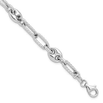 Rhodium Over Sterling Silver 7-inch with 1-inch Extension Fancy Link Bracelet
