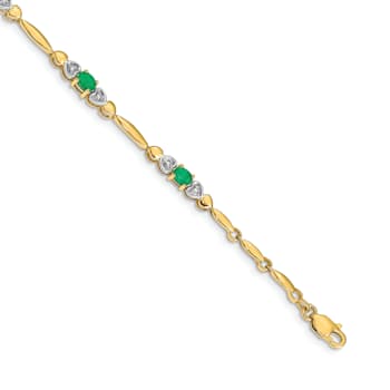 14k Yellow Gold and Rhodium Over 14k Yellow Gold Diamond and Emerald Bracelet