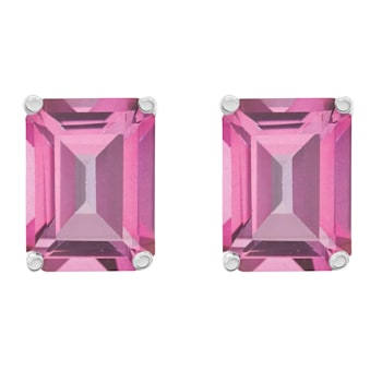 8x6mm Emerald Cut Pink Topaz 14k White Gold Stud Earrings