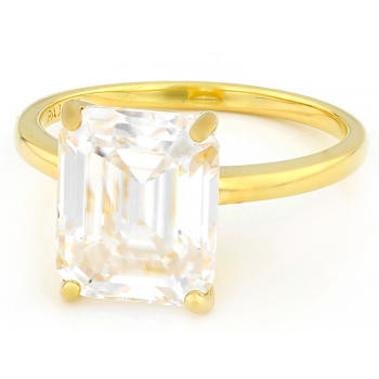 Large Emerald-Cut Moissanite Solitaire Ring In 14K Gold Over Sterling Silver