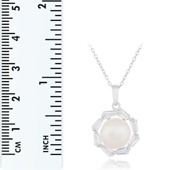 9.5-10mm White Cultured Freshwater Pearl Sterling Silver Pendant W/Chain