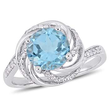 2.50ctw Sky Blue and White Topaz with Diamond Accent Swirl Ring in
Sterling Silver