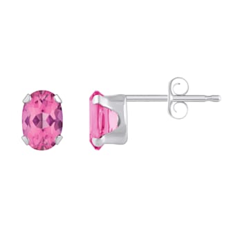 6x4mm Oval Pink Topaz Rhodium Over 10k White Gold Stud Earrings