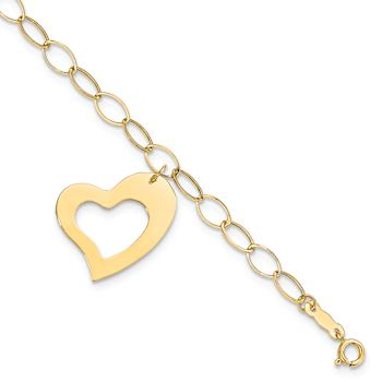 14K Yellow Gold Yellow Gold Dangle Heart Bracelet