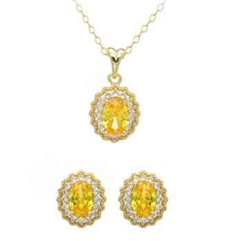Rhodium Over Sterling Silver Oval Citrine and White Sapphire Halo
Pendant with Chain