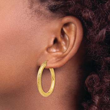 14k Yellow Gold Diamond-Cut 1 3/8" Round Hoop Earrings