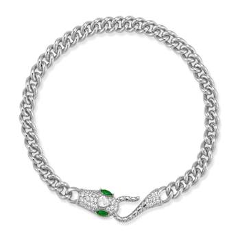Rachel Zoe Pave CZ Snake Head Curb Link Bracelet in Rhodium Over
Sterling Silver