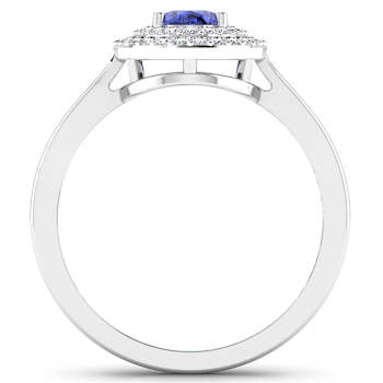 0.91ctw Violet Tanzanite and Diamond 14K White Gold Halo Ring