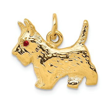 14k Yellow Gold Textured Ruby Eye Scottie Dog Charm