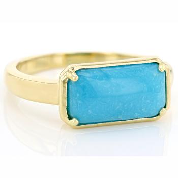 Kingman Turquoise Cushion Ring In 18K Gold Over Sterling Silver