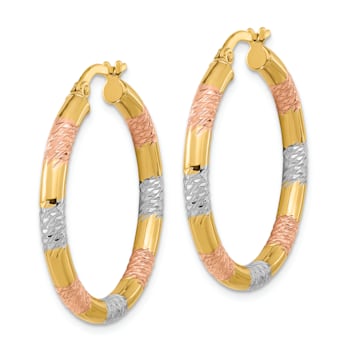 14k Yellow Gold and Rhodium Over 14k Yellow Gold Diamond-cut 1
3/16" Hoop Earrings