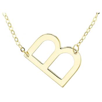 Sideways Initial B Necklace In Solid 14K Yellow Gold 18 Inch