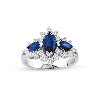 1.75ctw Marquise Sapphire and Diamond Ring in 14k White Gold
