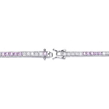 Pink And White CZ Tennis Bracelet In Sterling Silver