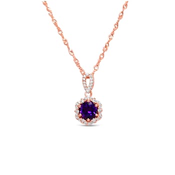 18K Rose Gold Over Sterling Silver 6.5mm Round Amethyst and White Zircon
Pendant 1.15ctw
