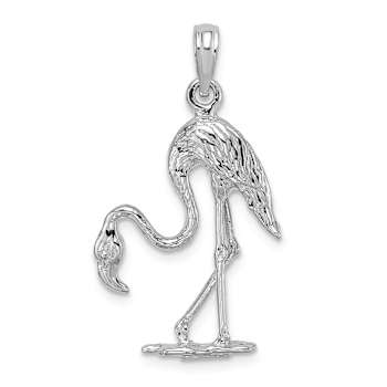 Rhodium Over 14k White Gold Polished and Textured 3D Flamingo Charm