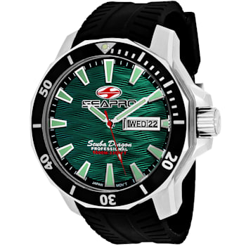 Seapro Men's Scuba Dragon Diver Limited Edition Green Dial, Black Bezel,
Black Silicone Watch
