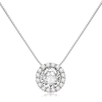 14K White Gold Necklace Round HaloCubic Zirconia Solitaire1.25CTW 18
Inch .60mm Box Link Chain