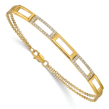 14k Yellow Gold Polished Rectangle Link Diamond Double Strand Bracelet