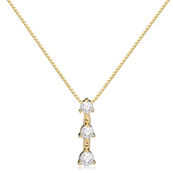 White Cubic Zirconia 14k Yellow Gold Pendant With Chain 0.20ctw