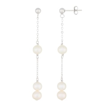 6-6.5mm white cultured freshwater pearl rhodium over sterling silver earrings