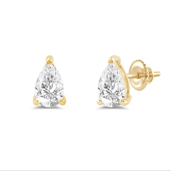 White Cubic Zirconia 14k Yellow Gold Studs With Velvet Gift Box 0.50ctw