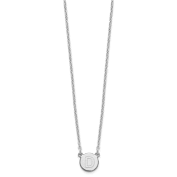 Rhodium Over Sterling Silver Tiny Circle Block Letter D Initial Necklace