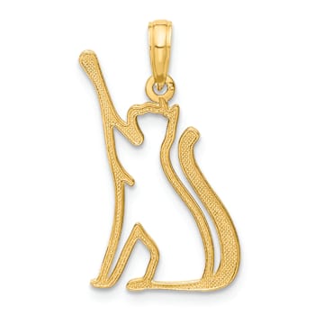 14k Yellow Gold Polished Cat Reaching Pendant