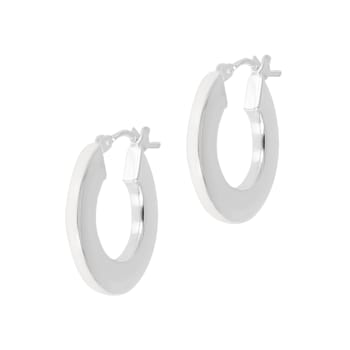 Sterling Silver White Enamel Round Hoop Earrings