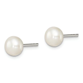 Sterling Silver White Freshwater Cultured Pearl 6-7mm Button Earrings