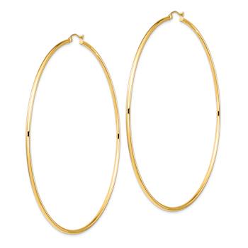 14k Yellow Gold Polished 3 9/16" Round Tube Hoop Earrings