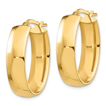 14k Yellow Gold 1" High Polished Oval Hoop Earrings