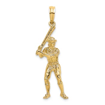 14k Yellow Gold 3D Textured Baseball Player with Bat Charm