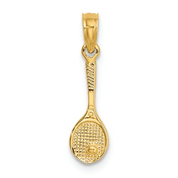 14k Yellow Gold Solid Polished and Textured 3D Tennis Racquet Charm