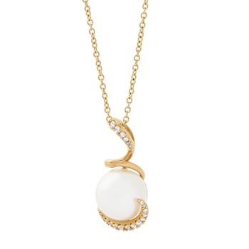 13-14mm Round White Freshwater Pearl with Diamond 14K Yellow gold
Pendant with Chain